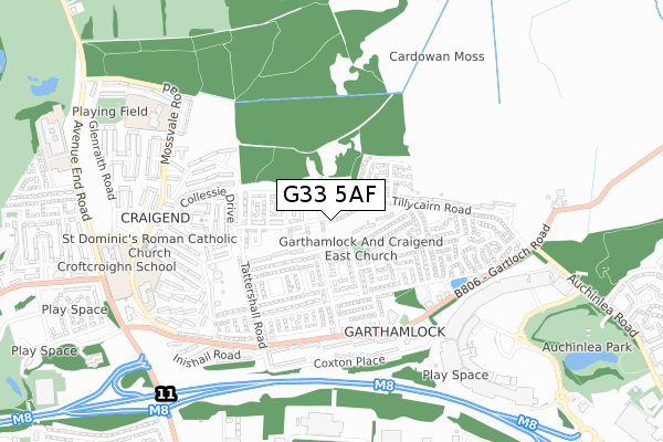G33 5AF map - small scale - OS Open Zoomstack (Ordnance Survey)