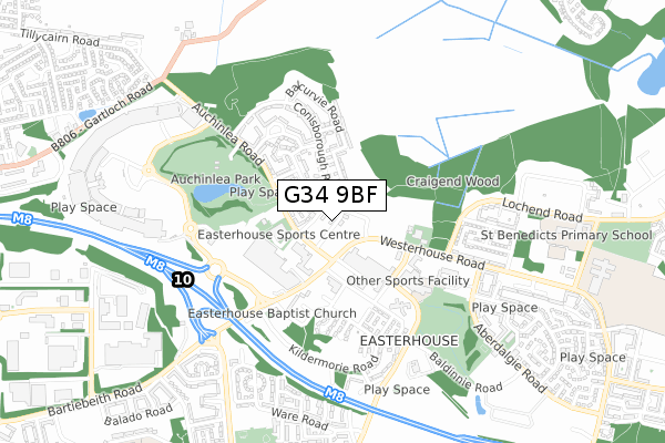 G34 9BF map - small scale - OS Open Zoomstack (Ordnance Survey)