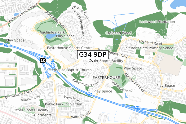 G34 9DP map - small scale - OS Open Zoomstack (Ordnance Survey)