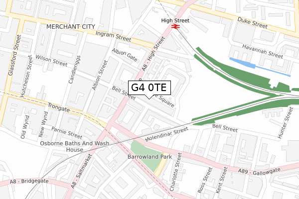 G4 0TE map - large scale - OS Open Zoomstack (Ordnance Survey)