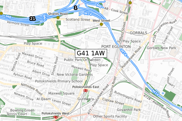 G41 1AW map - small scale - OS Open Zoomstack (Ordnance Survey) G41 1AW map - small scale - OS Open Zoomstack (Ordnance Survey)