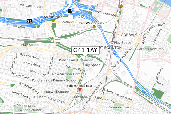 G41 1AY map - small scale - OS Open Zoomstack (Ordnance Survey) G41 1AY map - small scale - OS Open Zoomstack (Ordnance Survey)
