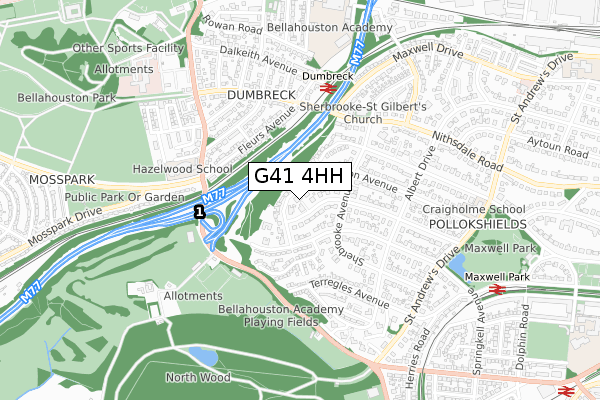 G41 4HH map - small scale - OS Open Zoomstack (Ordnance Survey)