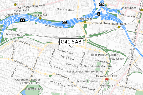 G41 5AB map - small scale - OS Open Zoomstack (Ordnance Survey)