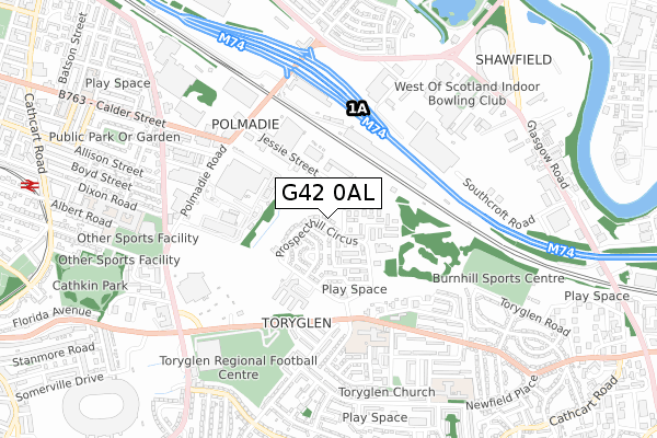 G42 0AL map - small scale - OS Open Zoomstack (Ordnance Survey)