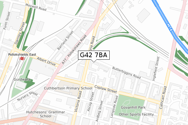 G42 7BA map - large scale - OS Open Zoomstack (Ordnance Survey)