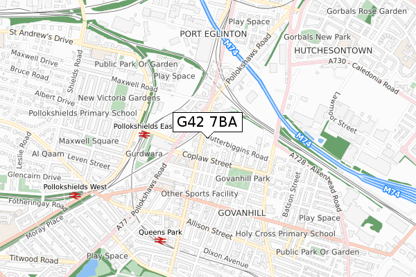 G42 7BA map - small scale - OS Open Zoomstack (Ordnance Survey)