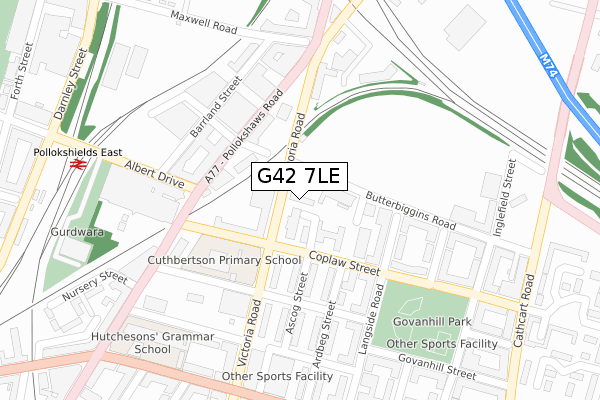 G42 7LE map - large scale - OS Open Zoomstack (Ordnance Survey) G42 7LE map - large scale - OS Open Zoomstack (Ordnance Survey)