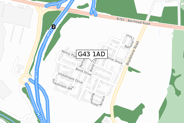 G43 1AD map - large scale - OS Open Zoomstack (Ordnance Survey)