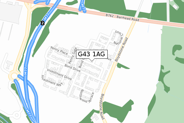 G43 1AG map - large scale - OS Open Zoomstack (Ordnance Survey)