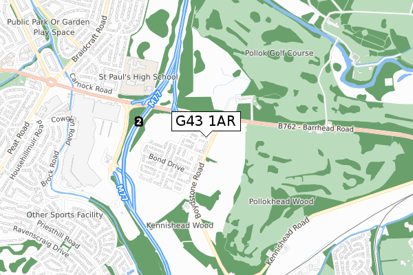 G43 1AR map - small scale - OS Open Zoomstack (Ordnance Survey)