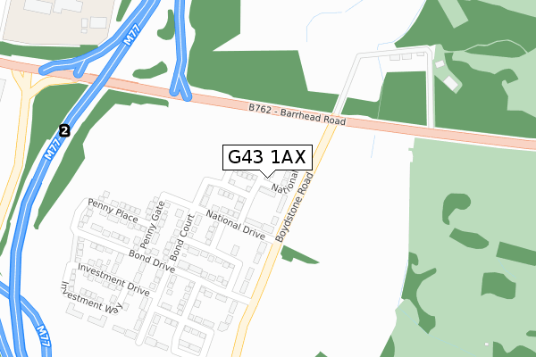 G43 1AX map - large scale - OS Open Zoomstack (Ordnance Survey)