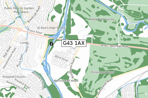G43 1AX map - small scale - OS Open Zoomstack (Ordnance Survey)