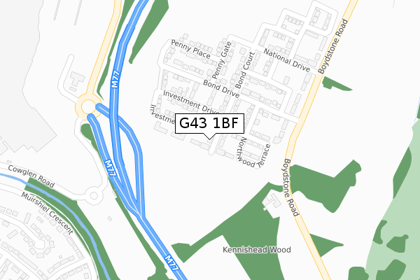 G43 1BF map - large scale - OS Open Zoomstack (Ordnance Survey)