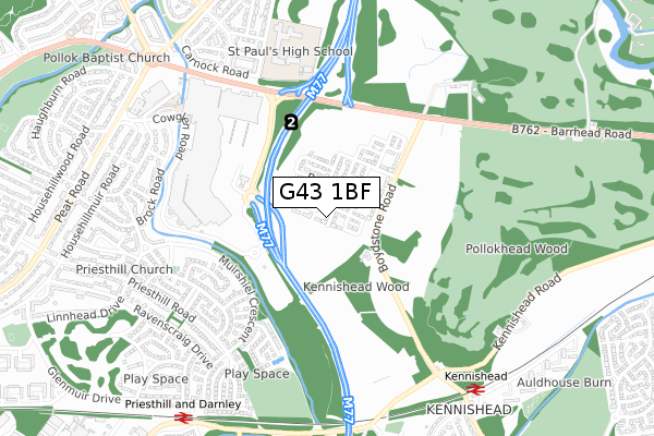G43 1BF map - small scale - OS Open Zoomstack (Ordnance Survey)