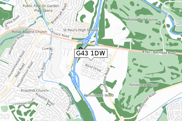 G43 1DW map - small scale - OS Open Zoomstack (Ordnance Survey)
