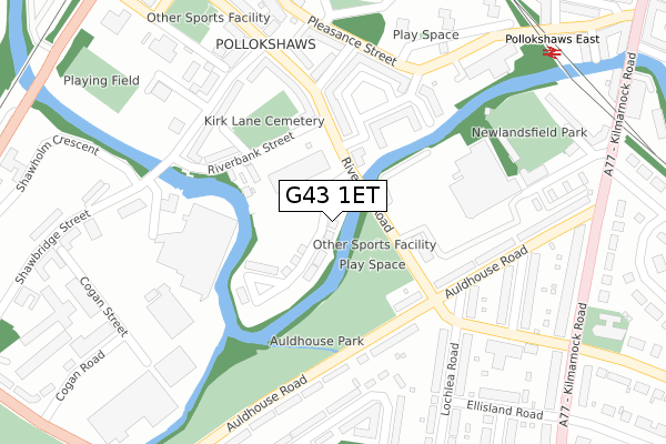 G43 1ET map - large scale - OS Open Zoomstack (Ordnance Survey)