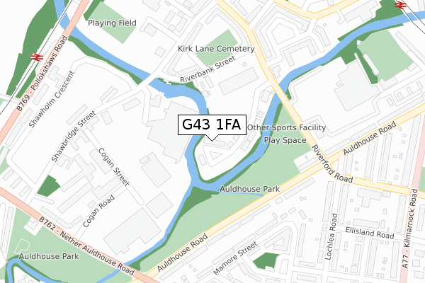 G43 1FA map - large scale - OS Open Zoomstack (Ordnance Survey)