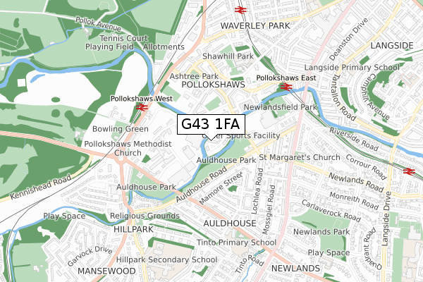 G43 1FA map - small scale - OS Open Zoomstack (Ordnance Survey)