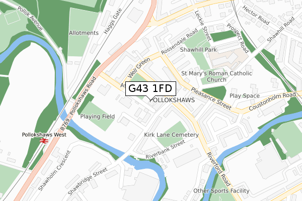 G43 1FD map - large scale - OS Open Zoomstack (Ordnance Survey)