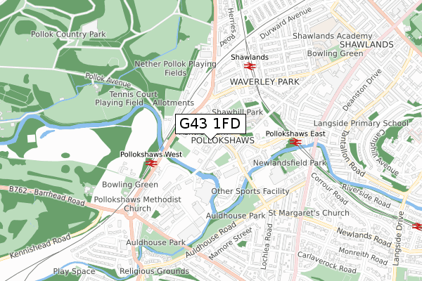 G43 1FD map - small scale - OS Open Zoomstack (Ordnance Survey)