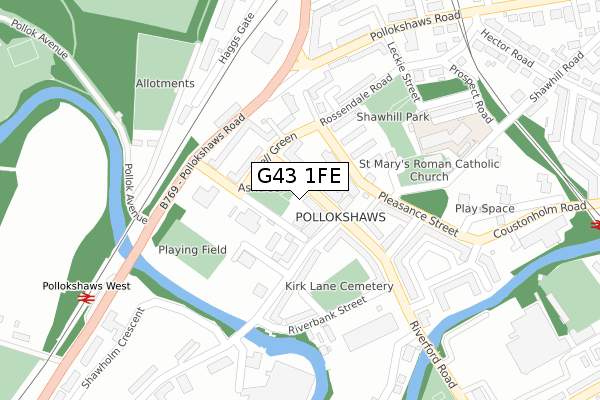 G43 1FE map - large scale - OS Open Zoomstack (Ordnance Survey)
