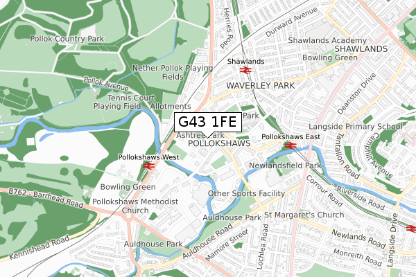G43 1FE map - small scale - OS Open Zoomstack (Ordnance Survey)