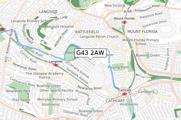 G43 2AW map - small scale - OS Open Zoomstack (Ordnance Survey)