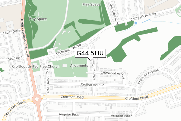 G44 5HU map - large scale - OS Open Zoomstack (Ordnance Survey)