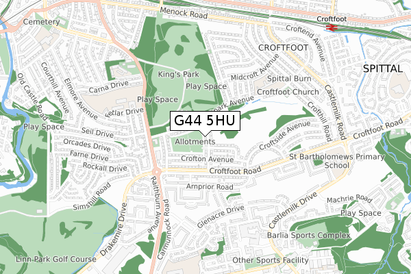 G44 5HU map - small scale - OS Open Zoomstack (Ordnance Survey)