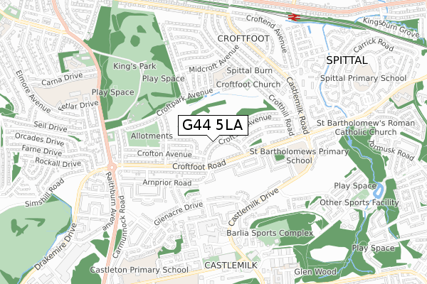 G44 5LA map - small scale - OS Open Zoomstack (Ordnance Survey)