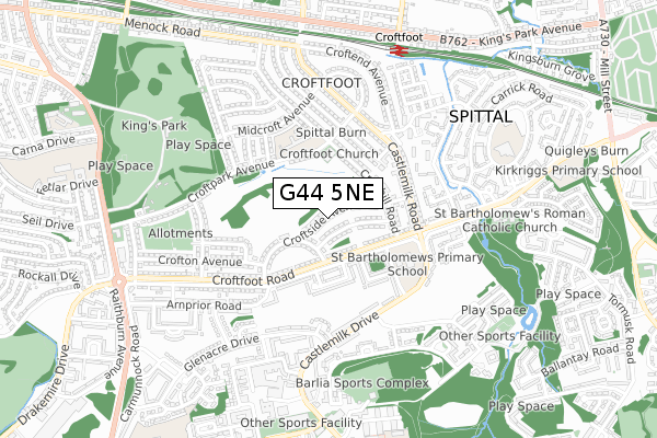 G44 5NE map - small scale - OS Open Zoomstack (Ordnance Survey)