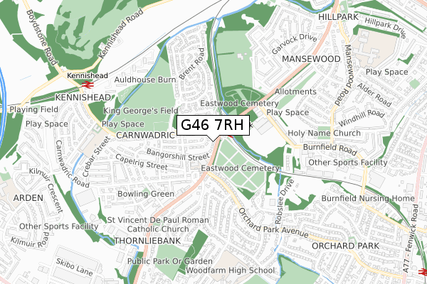 G46 7RH map - small scale - OS Open Zoomstack (Ordnance Survey)