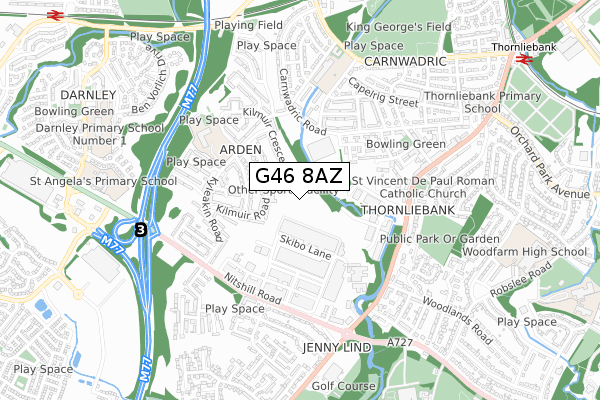 G46 8AZ map - small scale - OS Open Zoomstack (Ordnance Survey)
