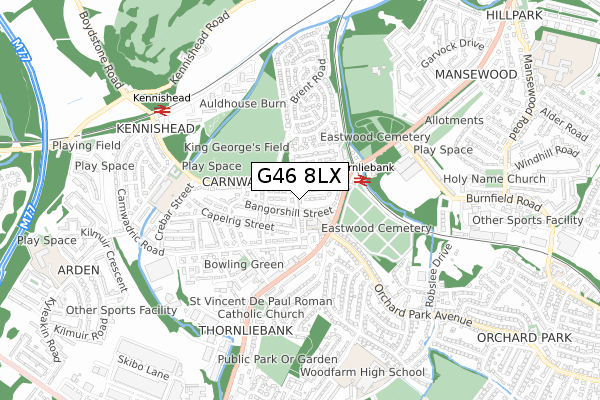 G46 8LX map - small scale - OS Open Zoomstack (Ordnance Survey) G46 8LX map - small scale - OS Open Zoomstack (Ordnance Survey)