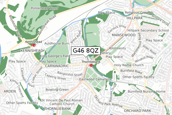 G46 8QZ map - small scale - OS Open Zoomstack (Ordnance Survey) G46 8QZ map - small scale - OS Open Zoomstack (Ordnance Survey)