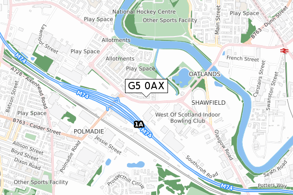 G5 0AX map - small scale - OS Open Zoomstack (Ordnance Survey)