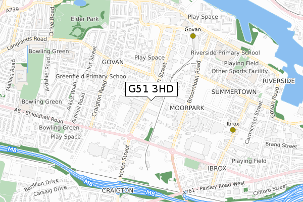 G51 3HD map - small scale - OS Open Zoomstack (Ordnance Survey)