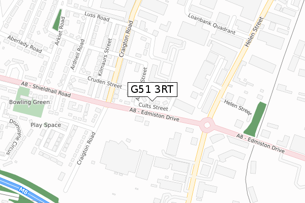 G51 3RT map - large scale - OS Open Zoomstack (Ordnance Survey)