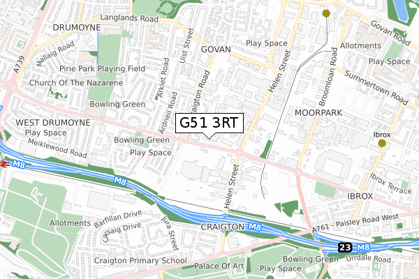 G51 3RT map - small scale - OS Open Zoomstack (Ordnance Survey)