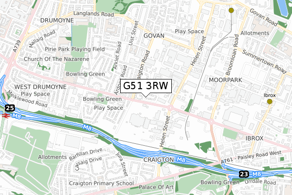 G51 3RW map - small scale - OS Open Zoomstack (Ordnance Survey)