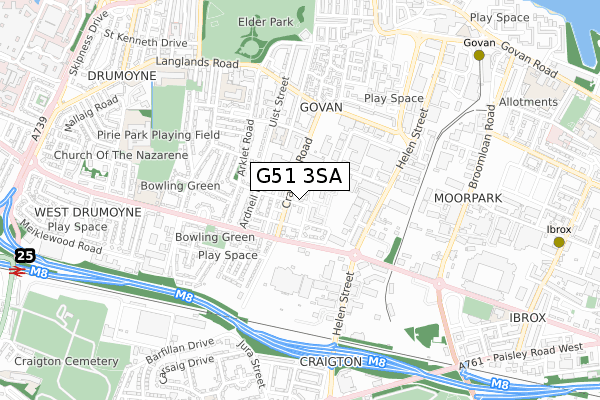 G51 3SA map - small scale - OS Open Zoomstack (Ordnance Survey)