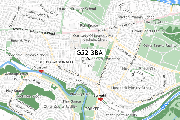 G52 3BA map - small scale - OS Open Zoomstack (Ordnance Survey)