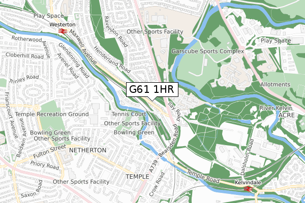 G61 1HR map - small scale - OS Open Zoomstack (Ordnance Survey)