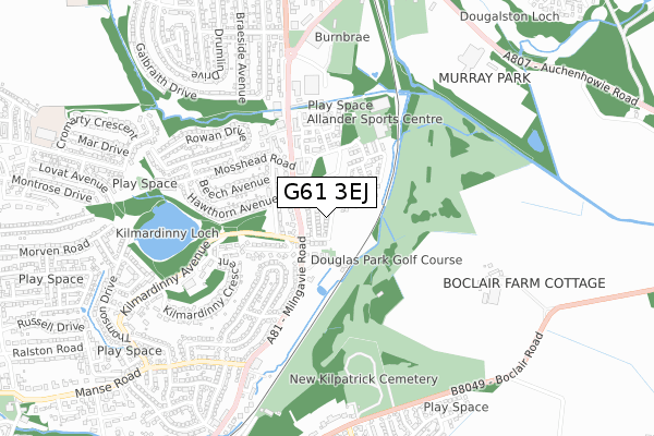 G61 3EJ map - small scale - OS Open Zoomstack (Ordnance Survey)