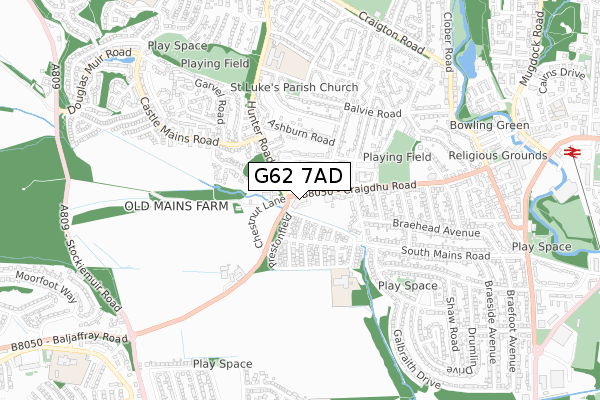 G62 7AD map - small scale - OS Open Zoomstack (Ordnance Survey)