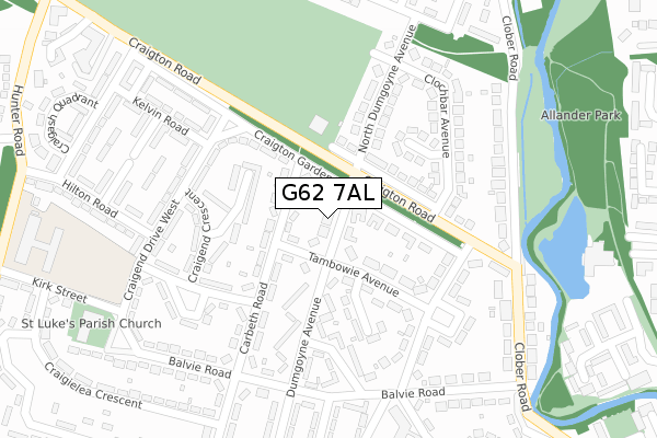 G62 7AL map - large scale - OS Open Zoomstack (Ordnance Survey)
