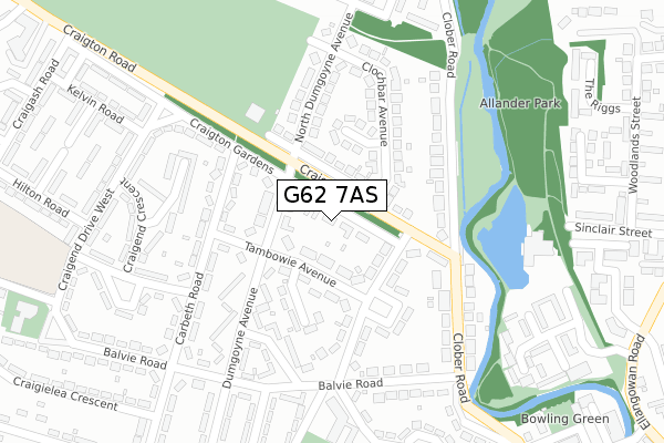 G62 7AS map - large scale - OS Open Zoomstack (Ordnance Survey)