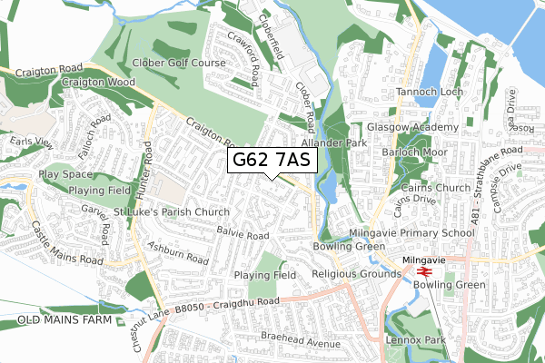 G62 7AS map - small scale - OS Open Zoomstack (Ordnance Survey)