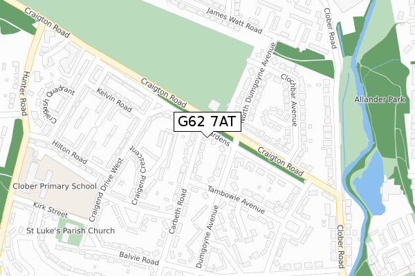 G62 7AT map - large scale - OS Open Zoomstack (Ordnance Survey)
